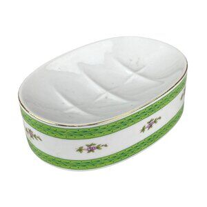 Lefton China Hand-Painted Soap Holder 5" X 4" X 1 3/4" Floral Green & Gold Trim